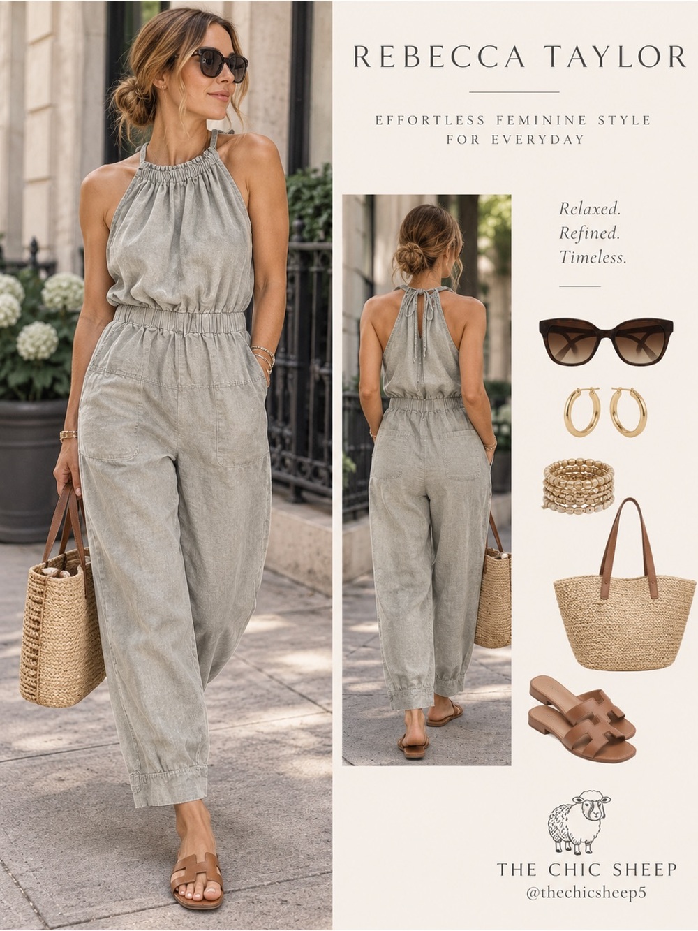 Rebecca Taylor Sage Green Linen Halter Jumpsuit 2